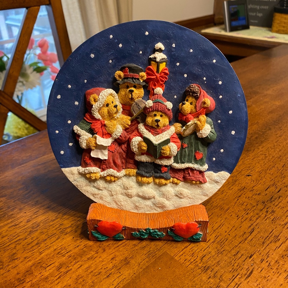 Heart patch place  Christmas bears 3-D plate & stand